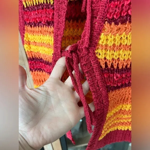 Zara Tie Front Bows tank top knit crochet red orange ganni trendy summer coverup - Image 4