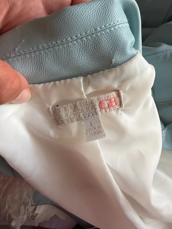 Gianni Bini Baby Blue Faux Leather Motto Jacket - Image 7