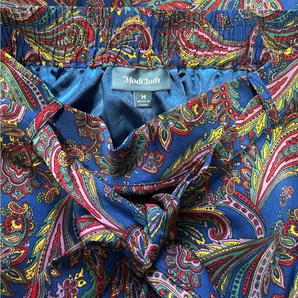 Modcloth Navy Paisley Sash-Tie A-Line Skirt Pockets Size M. - Image 3