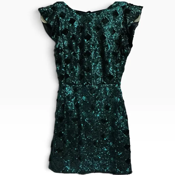 Zara Collection NWT Sequin Teal Green Mini Dress Velvet Tie Ruffle Sleeve XS - Image 3