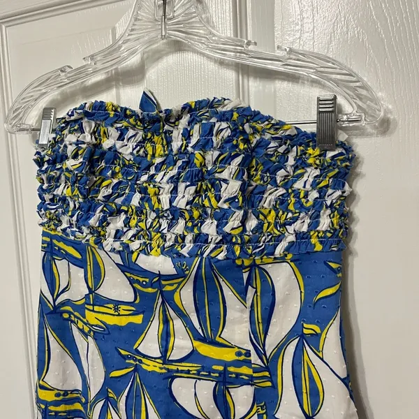 Lilly Pulitzer Blue White Sailboat‎ Strapless Dress - Image 4