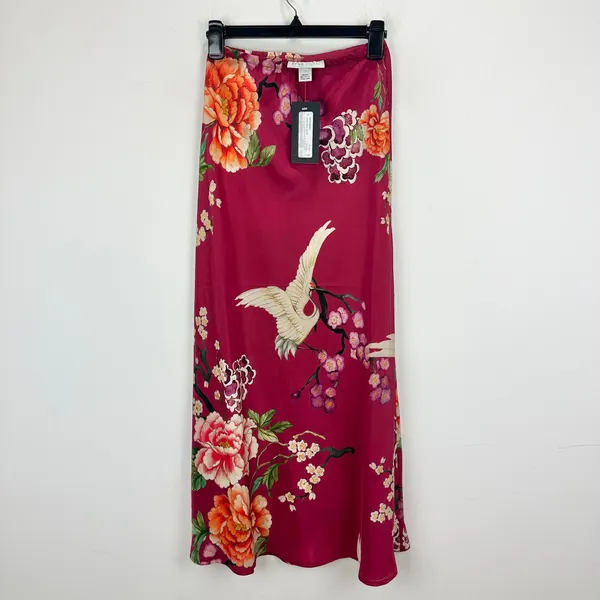 Bryn Walker 100% Silk Slip Skirt Maxi Printed Floral Bias A Line Pull On XXS NWT - Image 2