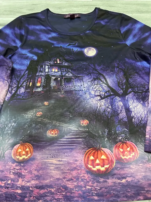 Gloria Vanderbilt Purple Ombre Halloween Pumpkin Long Sleeve Tee L - Image 3