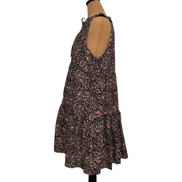 BB Dakota Steve Madden Floral Tiered Short Mini Dress Black Pink BL28140W Medium - Image 3