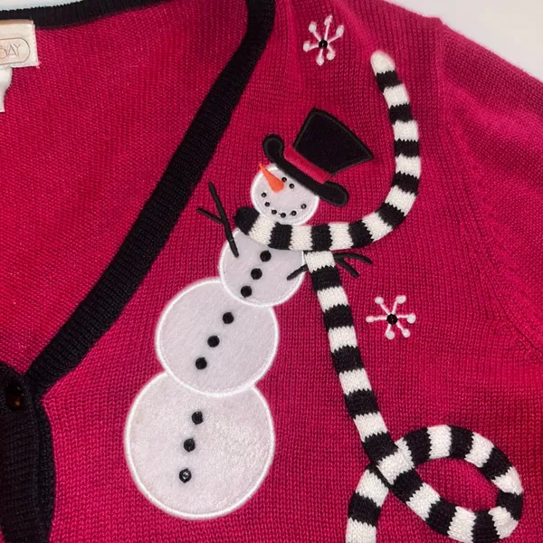 Mandal‎ Bay Womens Large Christmas Holiday Snowman Cardigan Sweater Festive Top - Image 5