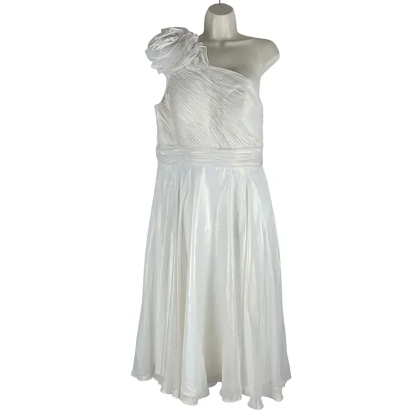Mac Duggal Rosette One Shoulder Tea Length Dress White Size 12 - Image 5