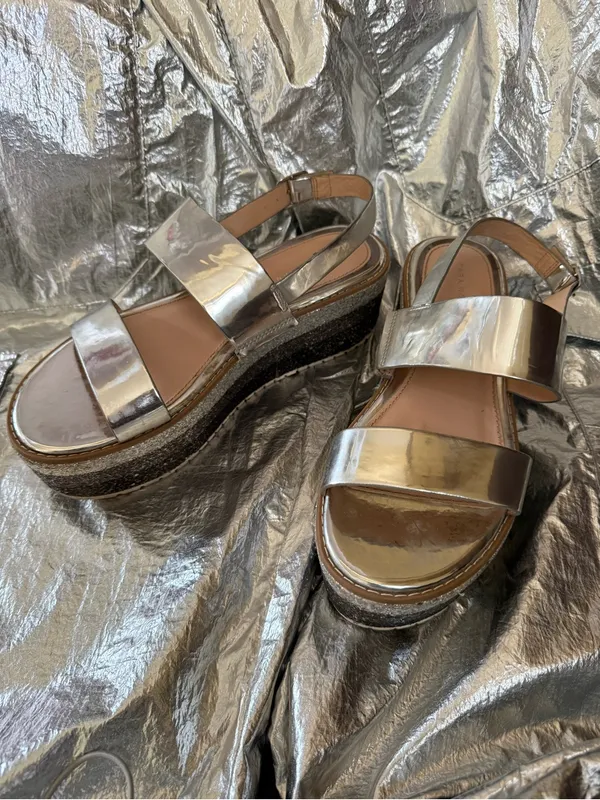 Zara Metallic Silver Platform Slingback Sandals - Image 6