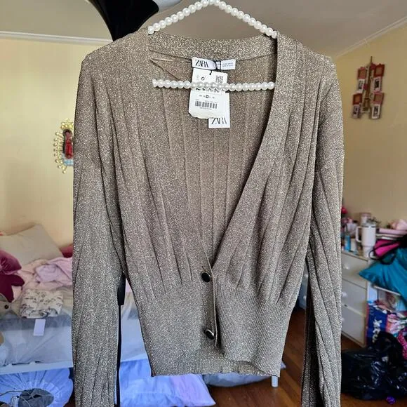 NWT ZARA Metallic Thread Knit Cardigan Sz Medium‎ Bloggers Favorite 9974/104/303 - Image 7