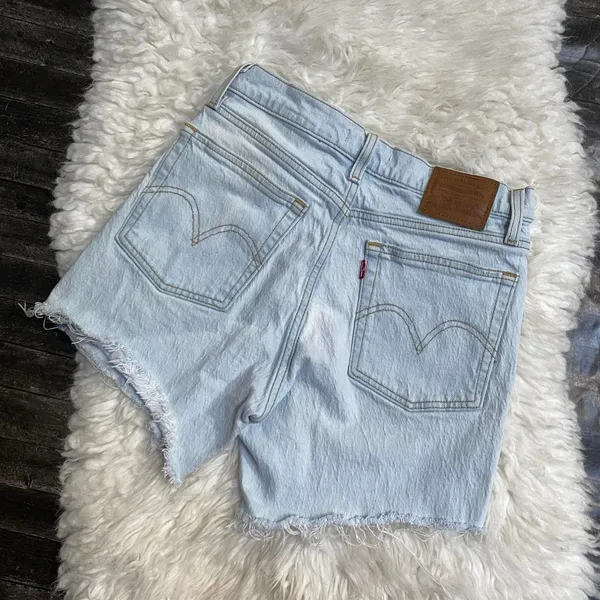 Levi'S Light Blue Wedgie Straight Shorts Distressed Frayed Hem High Waist Y2k - Image 2