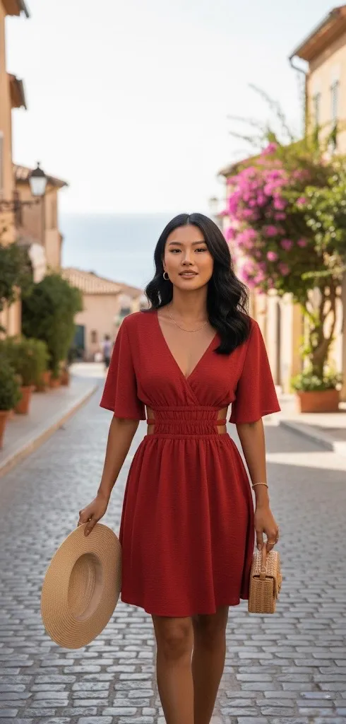 Red mini cut out dress vacation holiday small nwot - Image 2