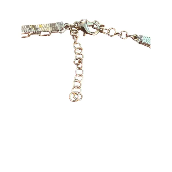 Gold Tone Layered Chain Necklace Herringbone Chain Link Textured Round Pendant - Image 4
