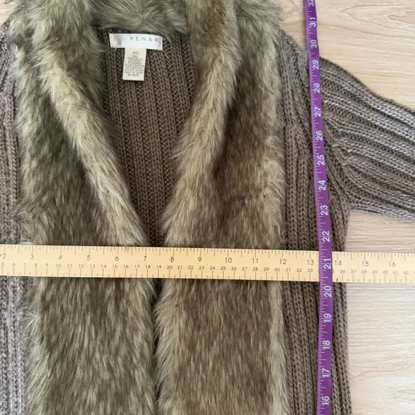 Kenar 2000s Y2K XS Brown Rib Open Long Cardigan Faux Fur Wool Alpaca Phoebe Twilight - Image 5