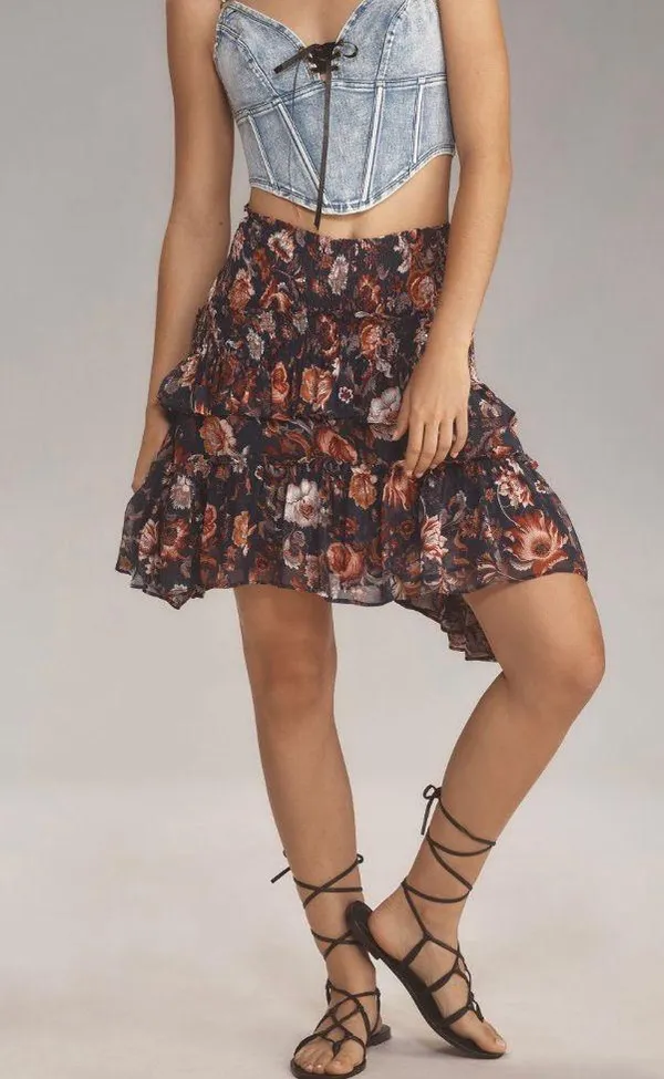 Anthropologie Asymmetrical Smocking Ruffles Mini Skirt, Size S - Image 5