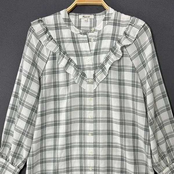 Madewell Shirt Dress Size Small Plaid Ruffle Long Sleeve‎ Button Down Western - Image 6