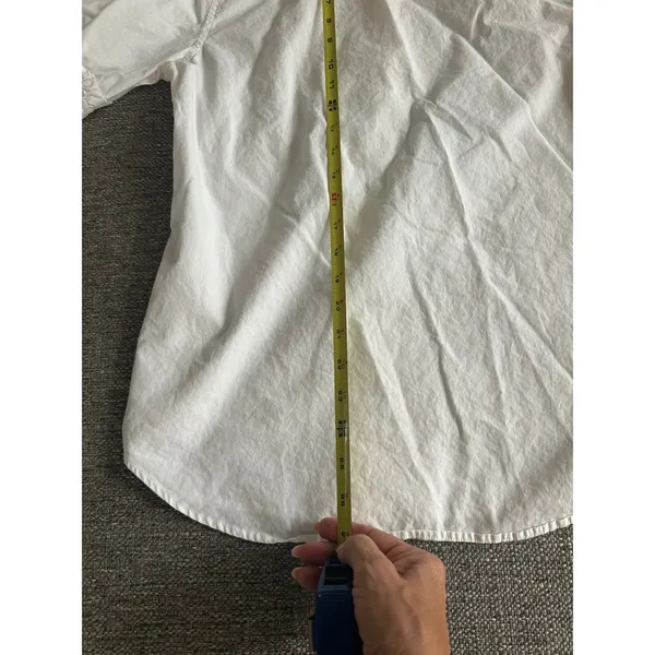 Lauren Ralph Lauren White Balloon Sleeve Blouse M Gold LRL btns Mandarin Collar - Image 7