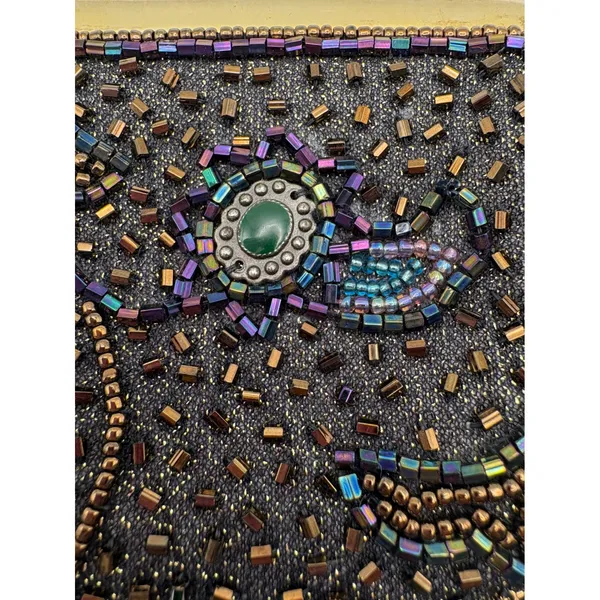 Vintage Beaded Kiss Lock Coin Purse‎ Iridescent Paisley Seed Bead Clutch Bag - Image 3