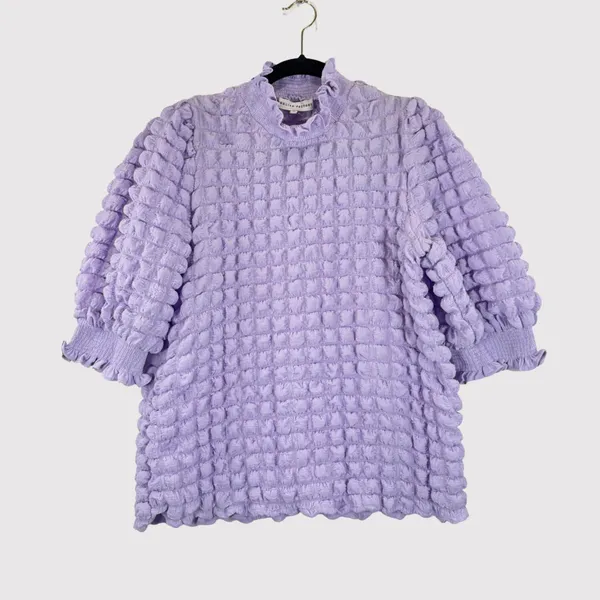English Factory Womens Top Purple Textured Balloon Sleeve Ruffle Blouse Medium - Image 2