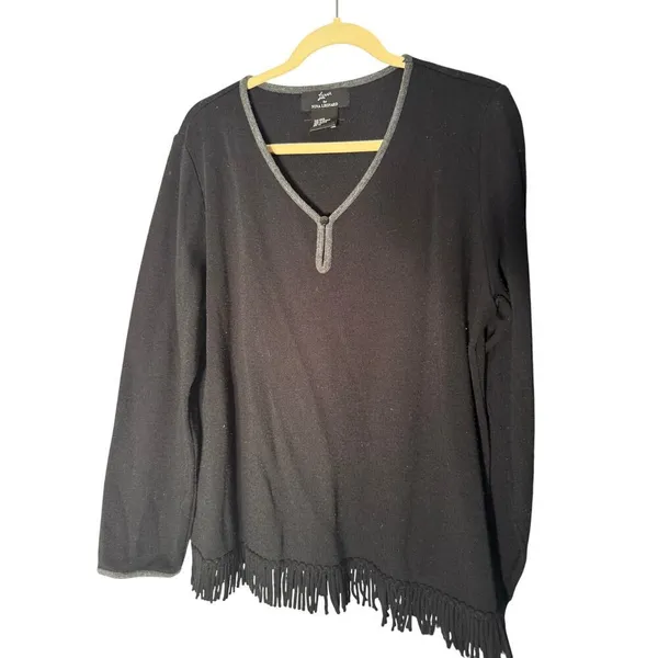 Lennie for Nina Lenoard‎ Sweater/Skirt 2pc set Gray Fringes Women's XL - Image 3
