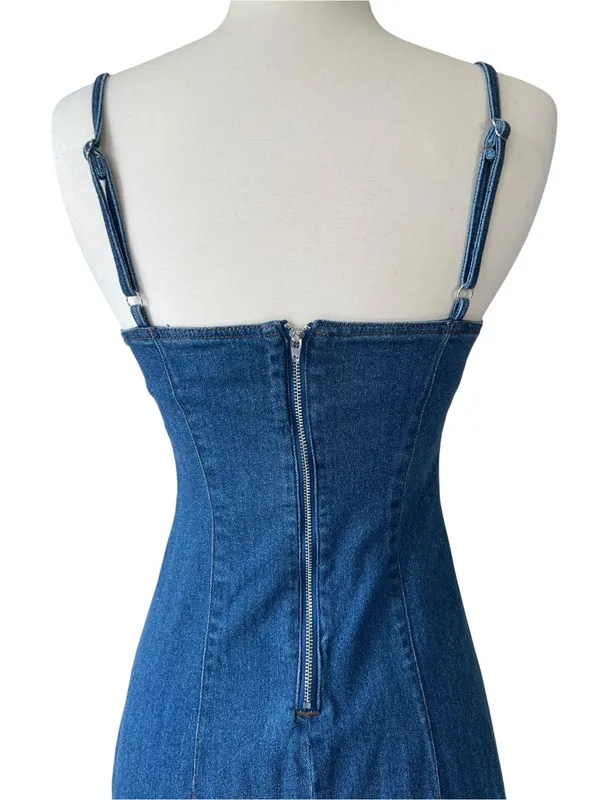 House of Harlow 1960 Denim A line Midi Dress - Image 11
