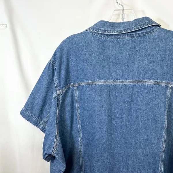 VTG Adriana Plus Size 26 Denim Top Y2K Button Red‎ Floral Patchwork Western 551 - Image 5