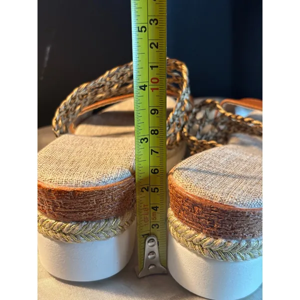 Woven Platform Slide Sandals Cognac Brown Gold Braided Espadrille Flatform 35 - Image 2
