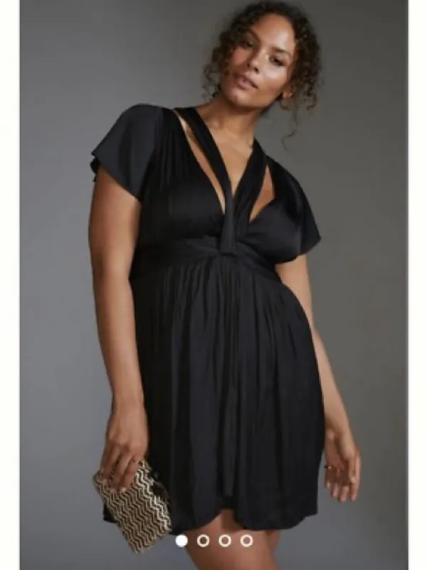 NWT Anthropologie V-Neck Vibrant Black Mini Dress Sz 8 - Image 2