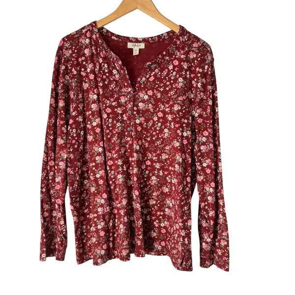 Style & Co. Women's 3X Floral Knit‎ Top Long Sleeve Scarlet Red Blouse - Image 8