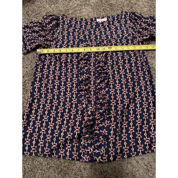 Lilly Pulitzer Silk Ruffle Front Navy And Pink Blouse Shirt Sz 2 Beachy Preppy‎ - Image 5