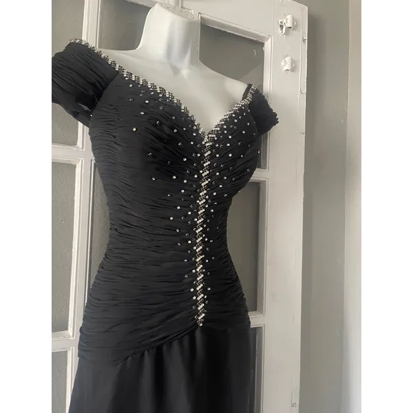 Jovani New York Black Off Shoulder Ruched Rhinestone Embellished Gown Size 14 - Image 2