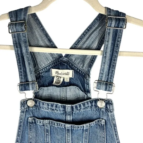 Madewell‎ Straight-Leg Jean Overalls XXS Hickory Wash Faded Denim Cropped Length - Image 5