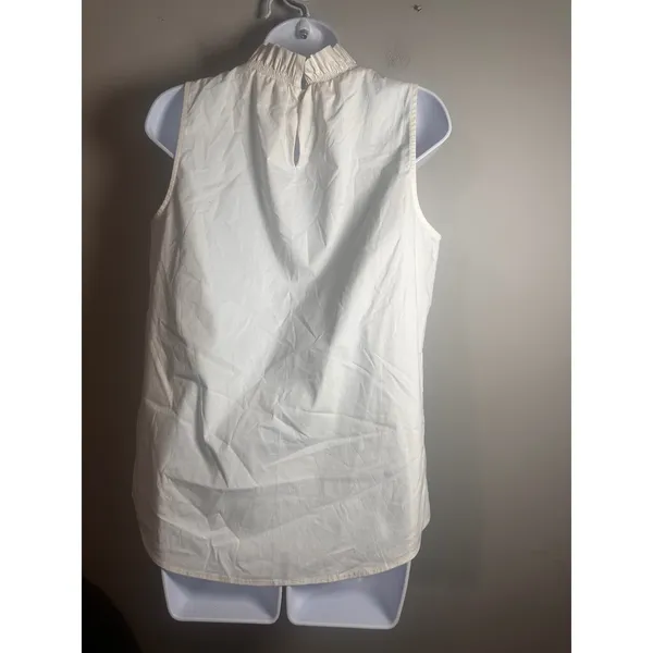 Banana Republic Womens XS Ivory Ruffle Mock Neck Sleeveless Blouse Cotton Blend‎ - Image 4