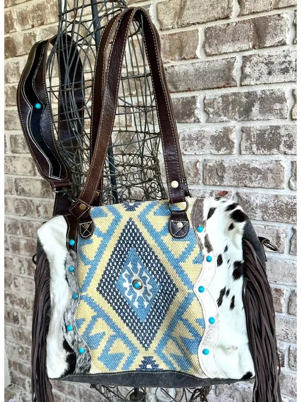 Myra Bag Crashing Waves Crossbody Tote Saddle Blanket Purse Leather Fringe NWOT - Image 4