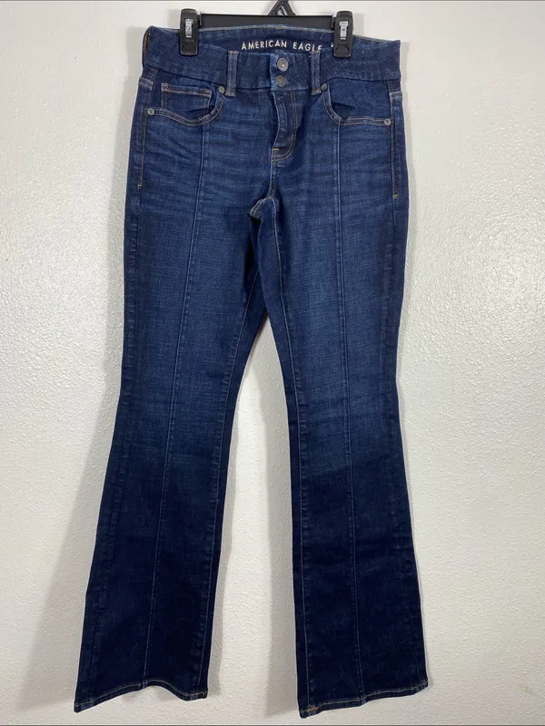 American Eagle Outfitters Dark Blue High-Rise Flare Jeans Size 4 - Image 3
