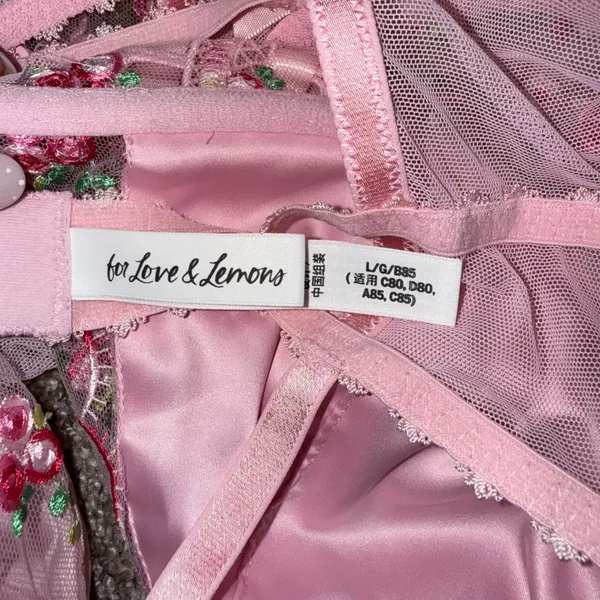For Love & Lemons Bodysuit Womens Large Pink Excellent Floral Embroidered Lace - Image 4
