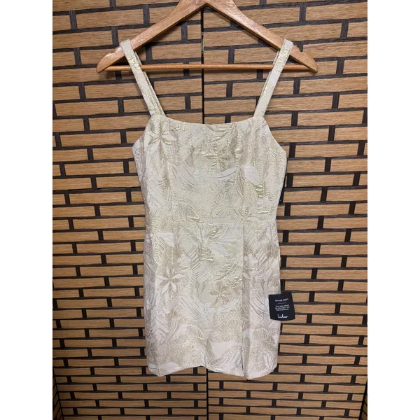 Lulus Shine for Us Cream Metallic Tropical Jacquard Mini‎ Dress Size XS - Image 2