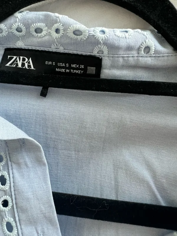 Zara Light Blue Eyelet-Trim Casual Shirt Dress - Image 3