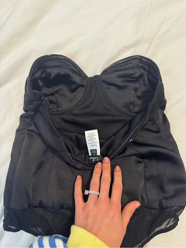 Lulus Sultry Sweetie Black Strapless Satin Bustier Bodysuit - Size S - Image 9