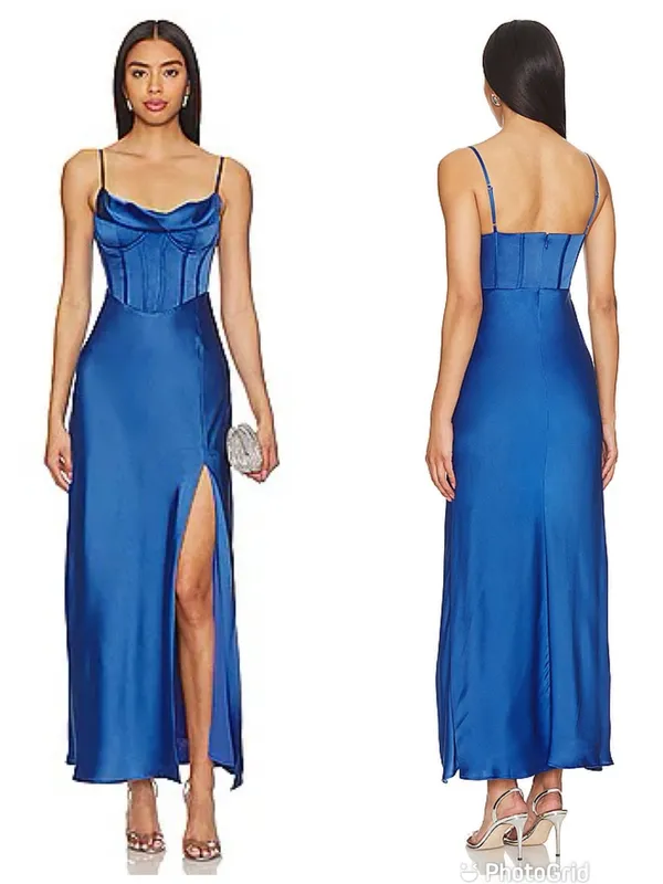ASTR the Label Cannes Blue Satin Corset Maxi Dress Medium Wedding Guest Bustier - Image 9