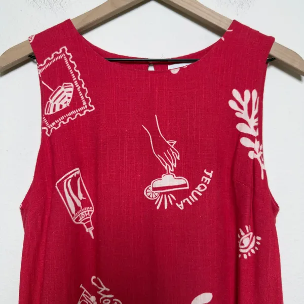 Paper Heart Women‎ Linen Resort Dress Small Red Tequila Mojito Novelty Mini - Image 4