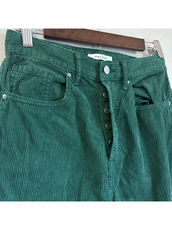 Pacsun Green Corduroy Dad Jeans High Rise Straight Leg Button Fly Size 26 - Image 6