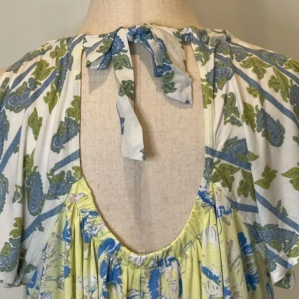 Free People Yellow Baja Babe Printed Cold‎ Shoulder Short Sleeve Top Size XS - Image 10