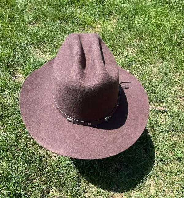 Brown Wool Western Fedora Cowboy Hat with Studded Belt - Image 6