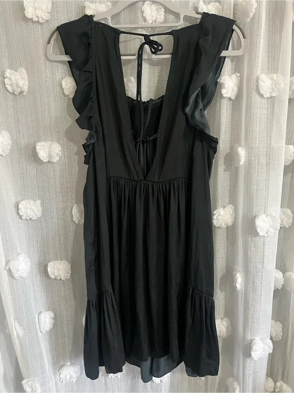 Free People Black Ruffle Tiered Mini Dress - Image 2