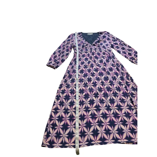 Electric & Rose Purple Geometric Floral V-Neck Smocked Maxi Dress Pockets L - Image 7