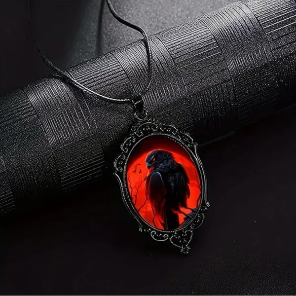 Red Moon Eagle Cameo Necklace Gothic Style Glass Pendent Choker Mystic Witch Jew - Image 8