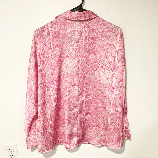 Zara Size Large Pink Silk Snake Print Button Front‎ Blouse Top - Image 4