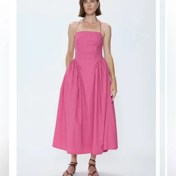 Pistola Sadee Open Back Midi Dress Magenta Pink Stripe Cotton Summer Sundress L - Image 3