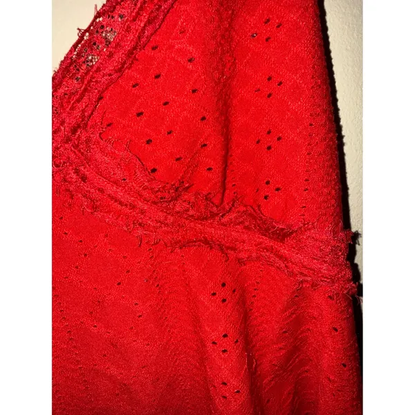 Red Eyelet Lace Halter Babydoll Camisole Top Bohemian V-Neck S Festival Coquette - Image 3