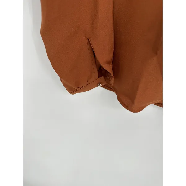 Lands' End Outfitters Blouse Women 2 Brown‎ Tie Neck Long Sleeve Button Cuff - Image 3