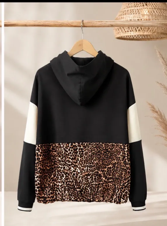 Zara Basic Leopard Print Half-Zip Colorblock Hoodie Pullover - Size XS 🐆✨ - Image 7